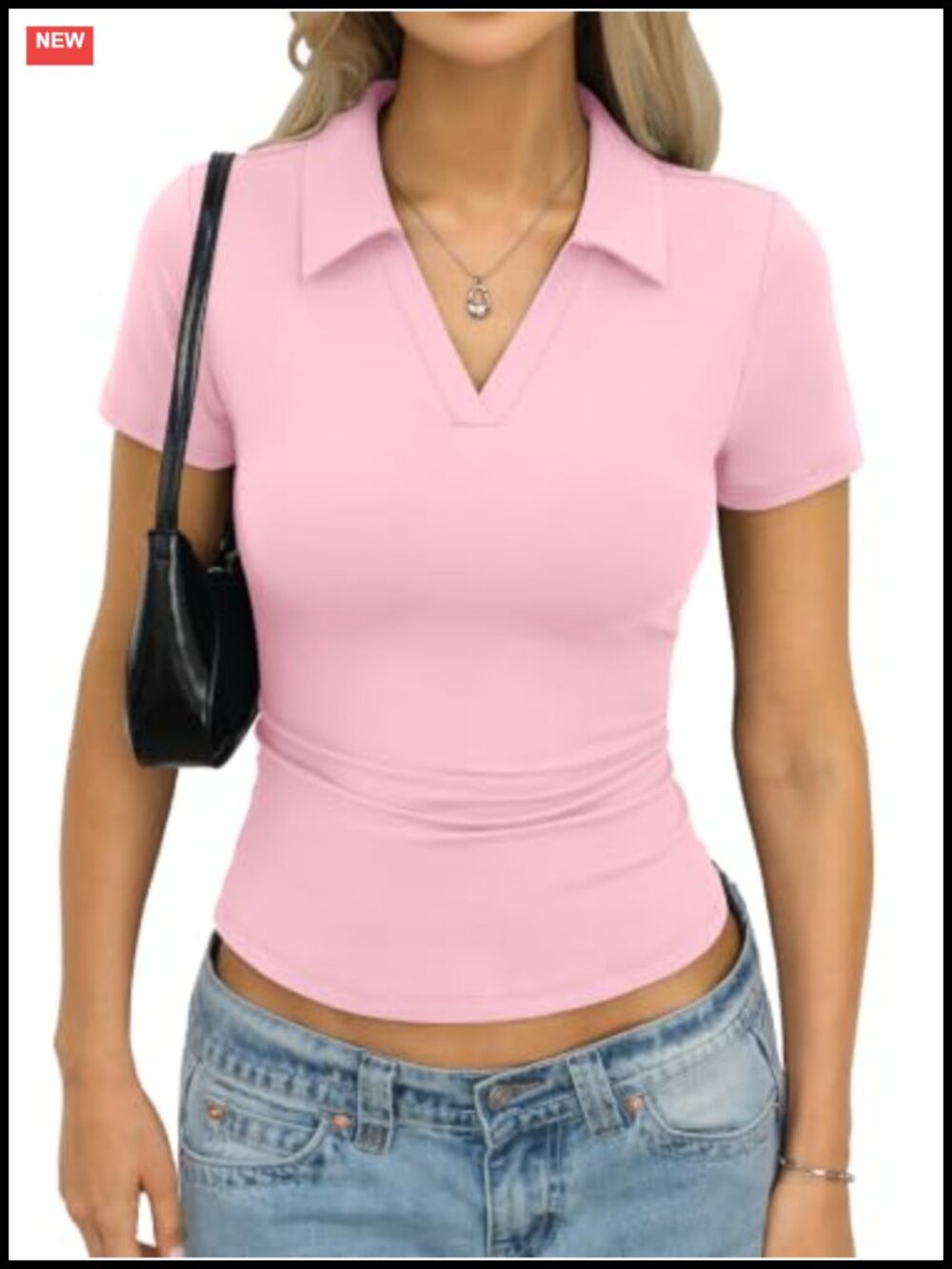 Womens Polo Shirt V-Neck Tight Short Sleeve Business Casual Top